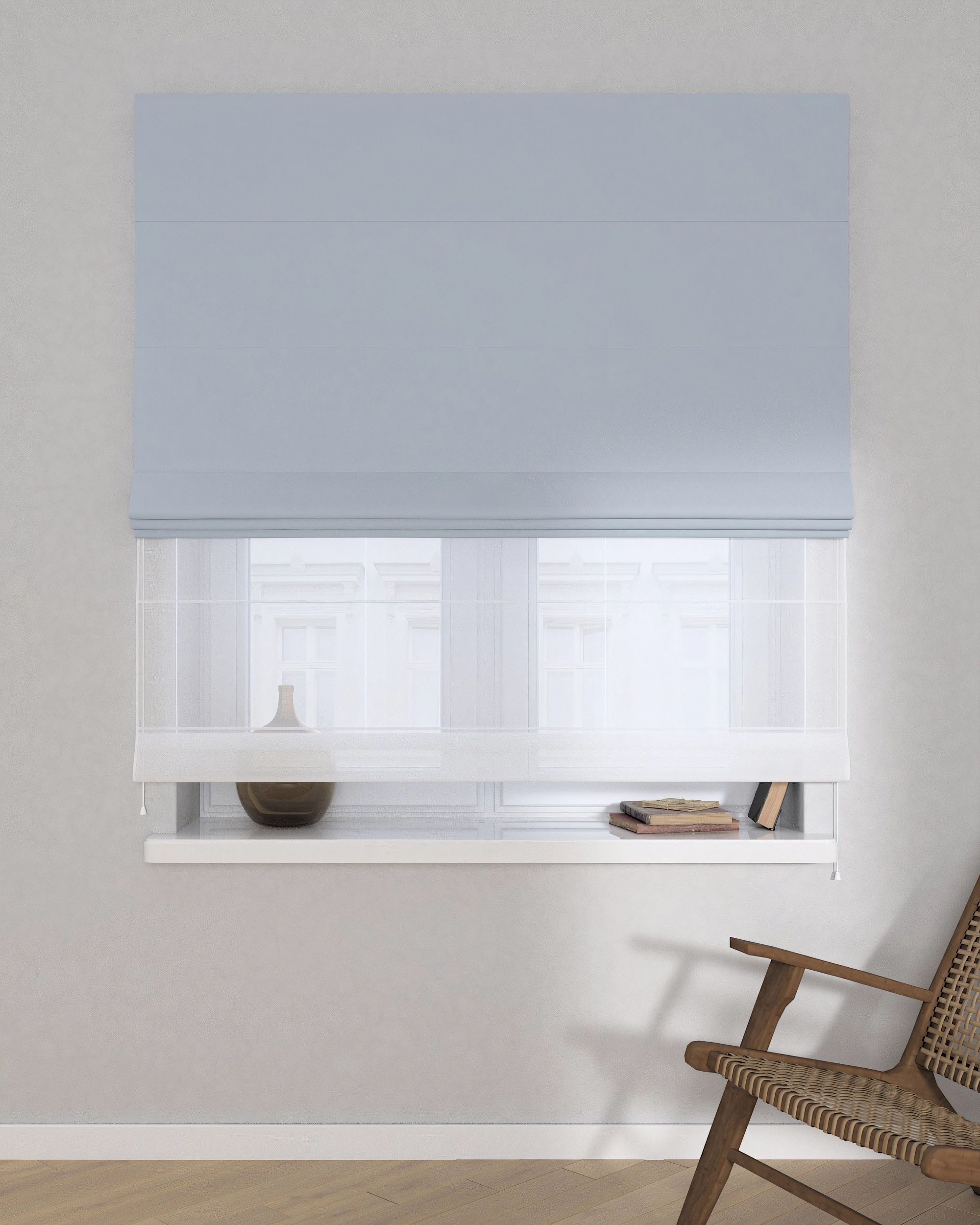 Voile and fabric roman blind (DUO II) colour grey fabric blackout (hover)
