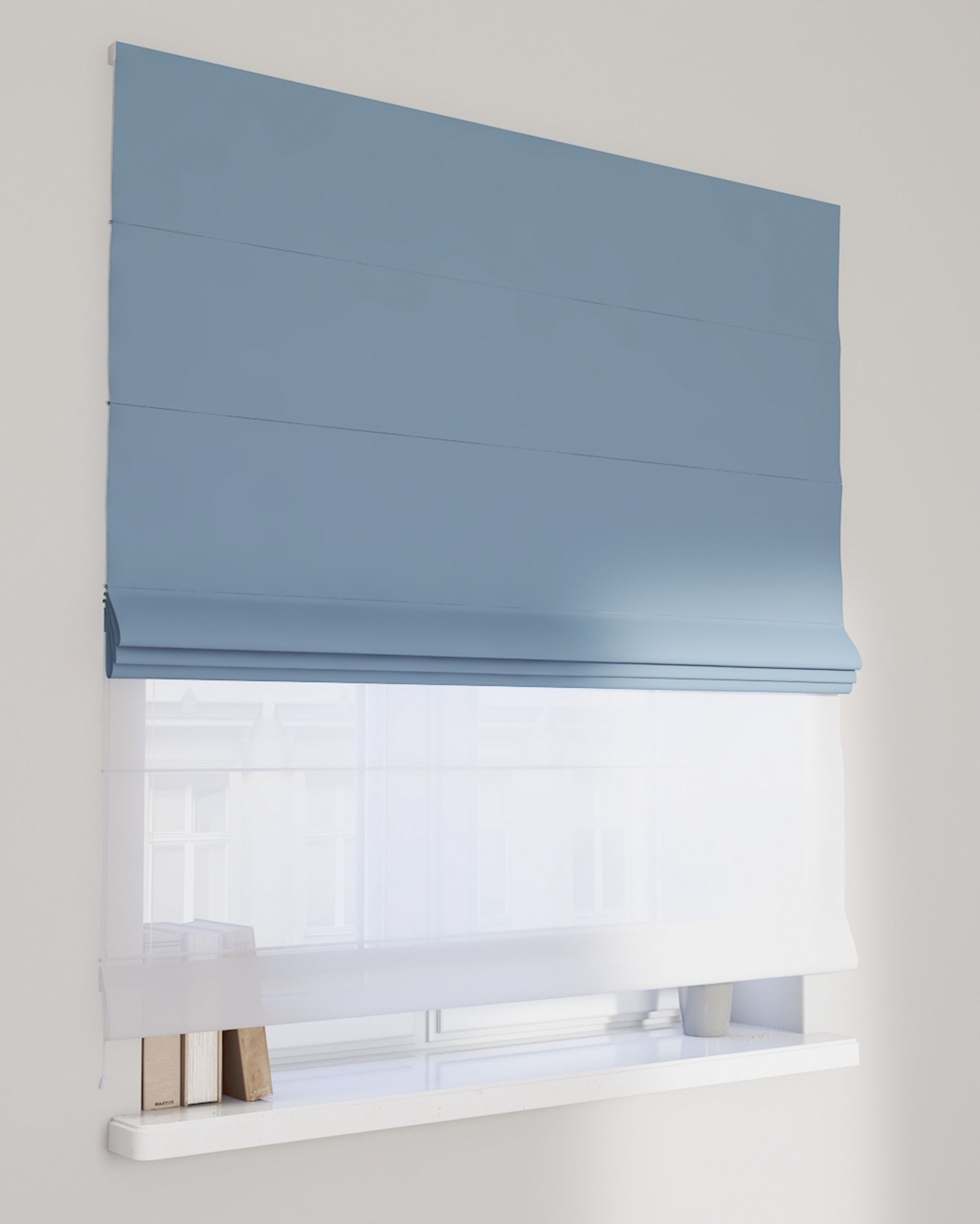 Voile and fabric roman blind (DUO II) colour blue fabric blackout