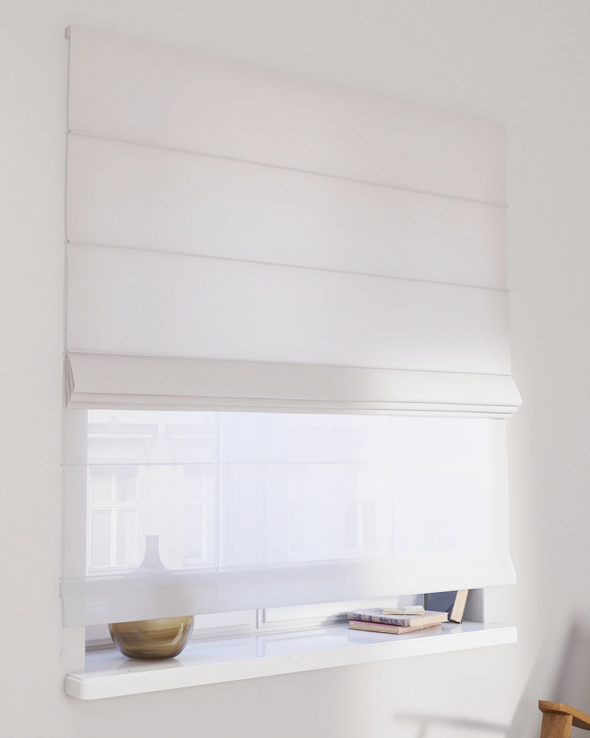 Voile and fabric roman blind (DUO II) colour white fabric semi-sheer, structured