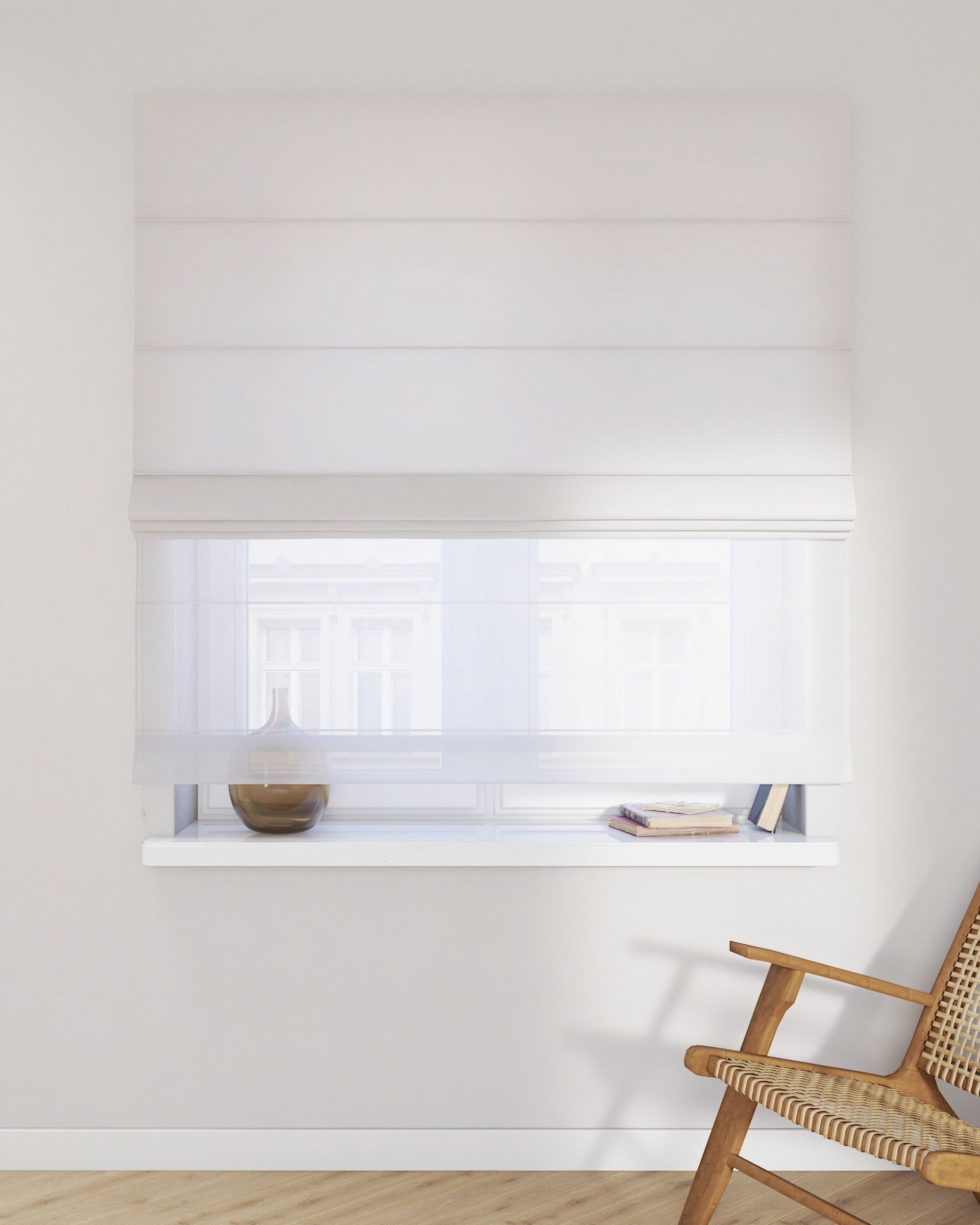 Voile and fabric roman blind (DUO II) colour white fabric semi-sheer, structured (hover)