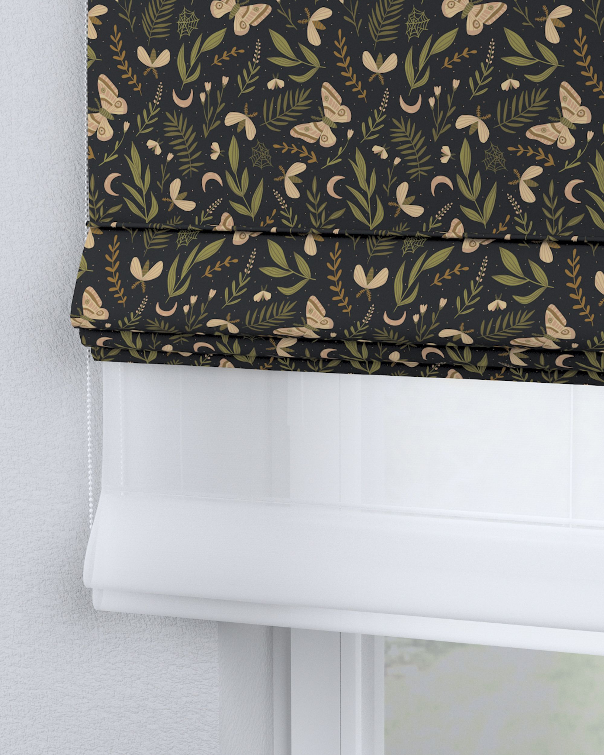 Voile and fabric roman blind (DUO II) colour black fabric patterned (hover)