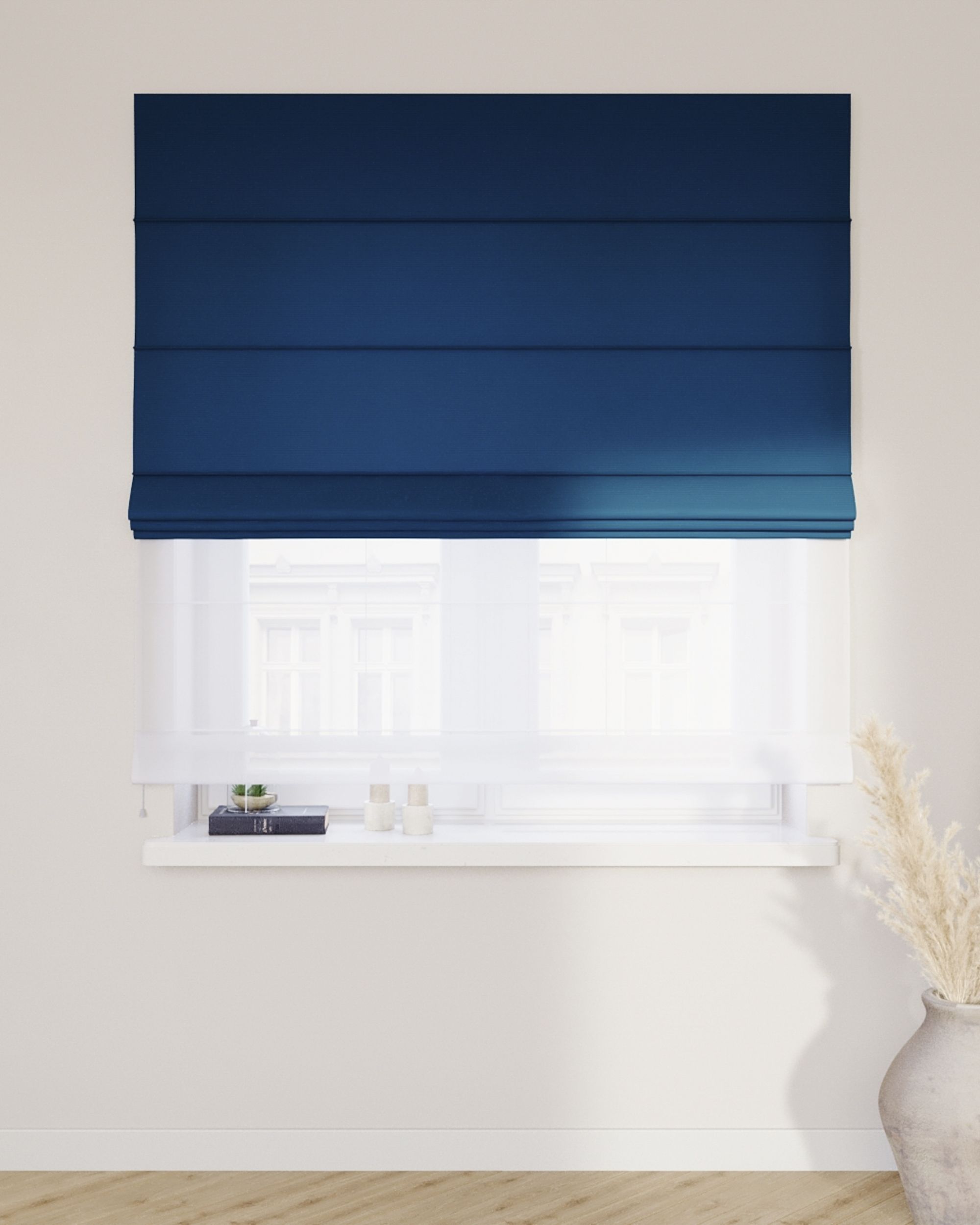 Voile and fabric roman blind (DUO II) colour navy blue (hover)