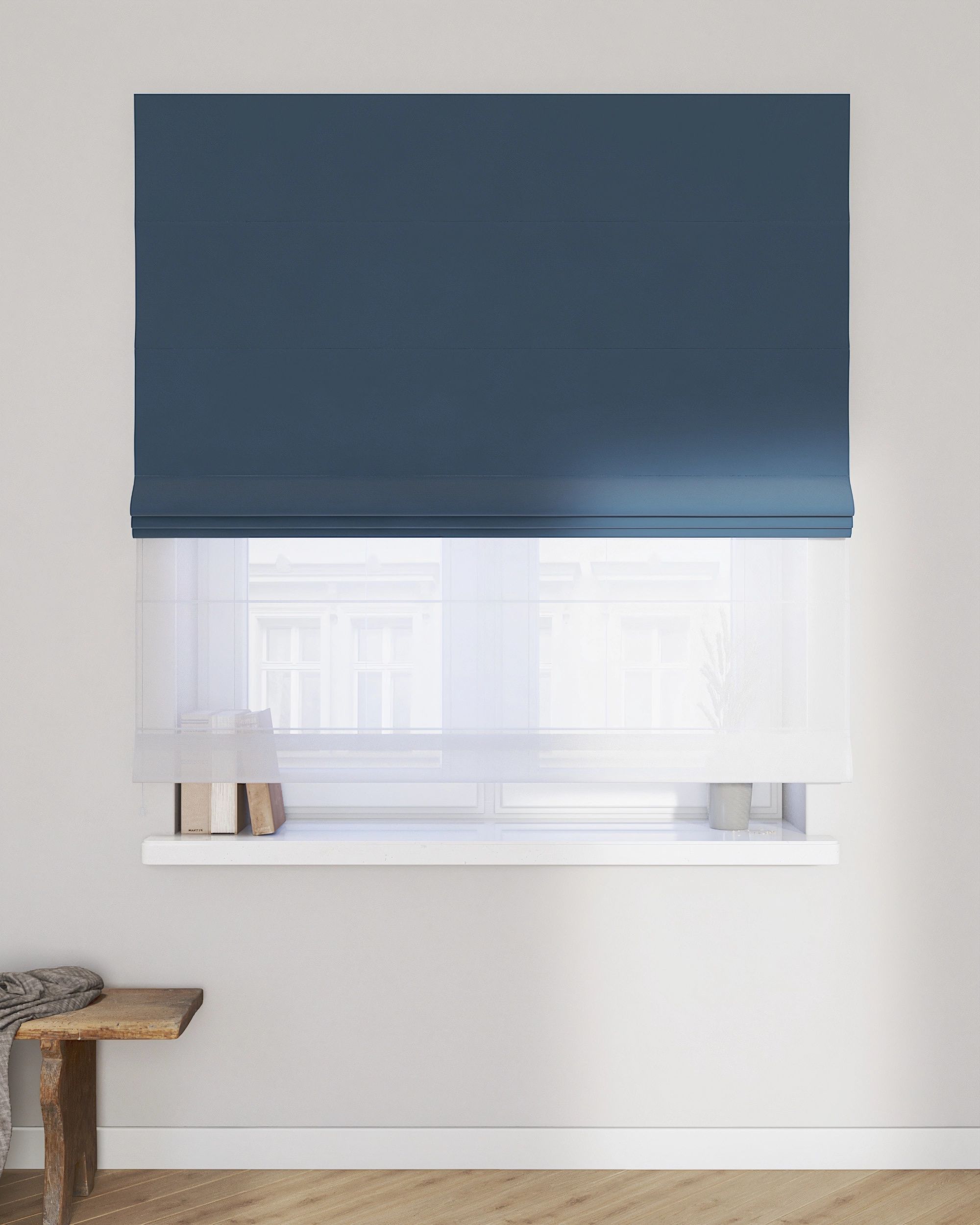 Voile and fabric roman blind (DUO II) colour blue fabric gloss, velvet (hover)