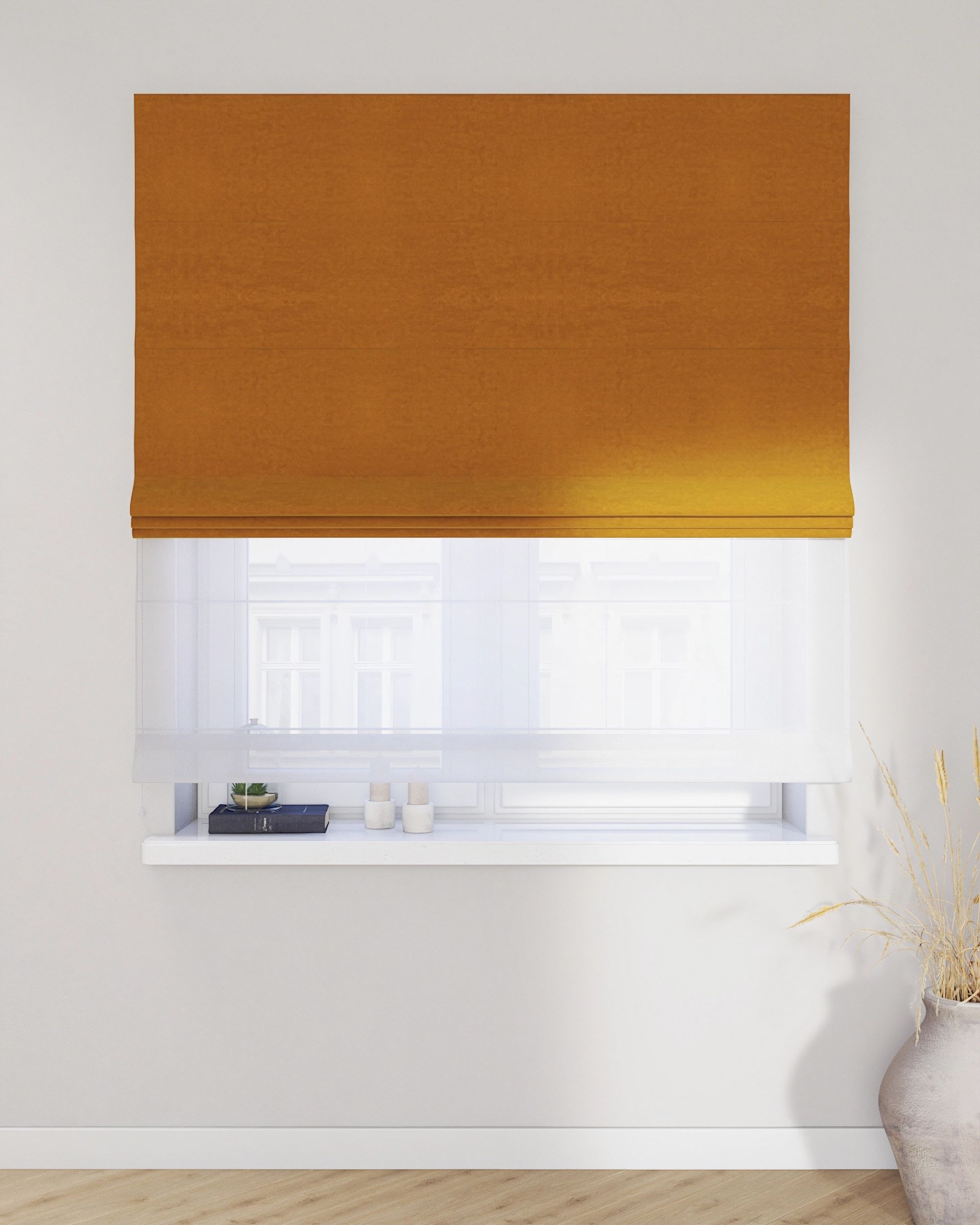 Voile and fabric roman blind (DUO II) colour yellow fabric gloss, velvet (hover)