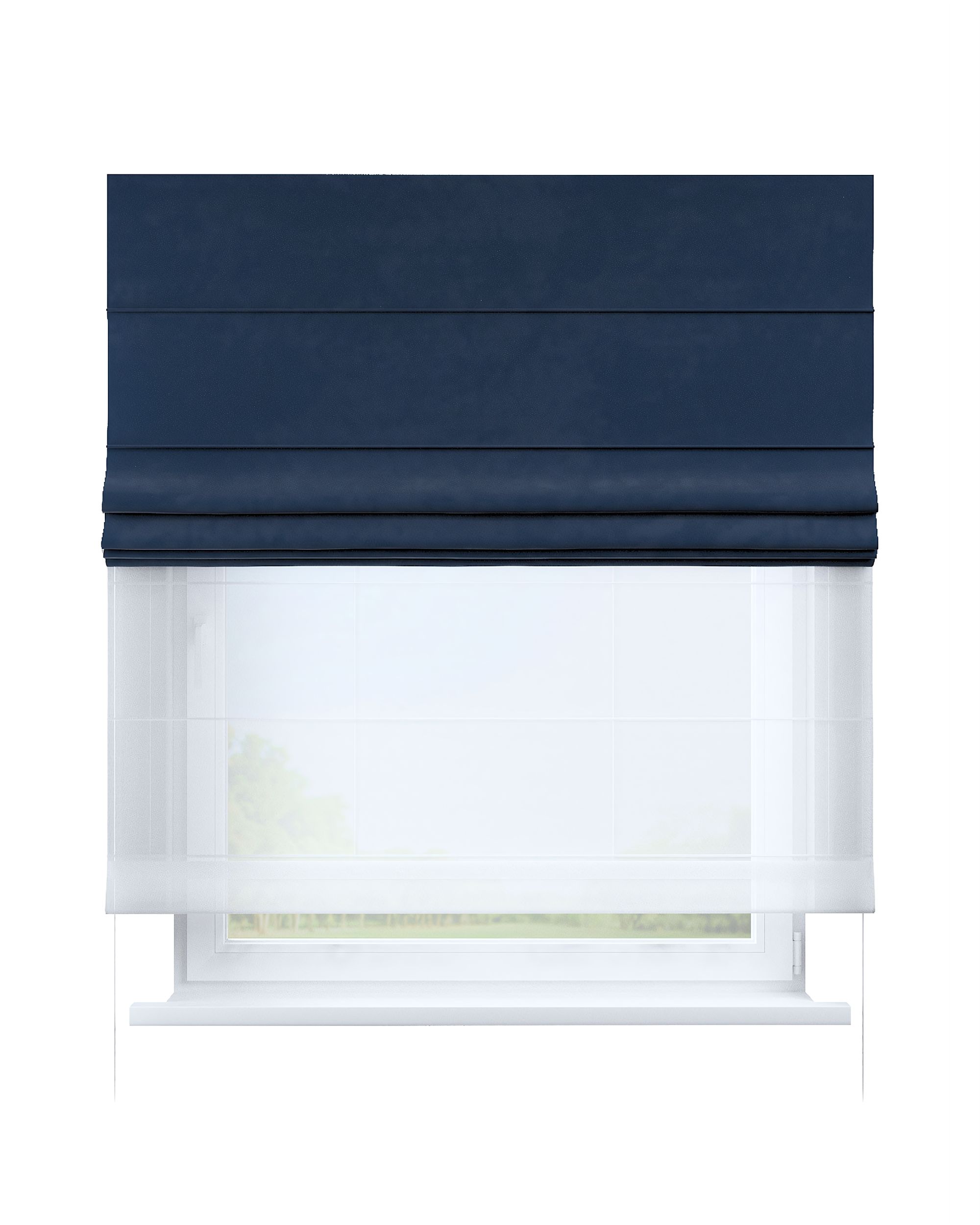 Voile and fabric roman blind (DUO II) colour navy blue fabric gloss, velvet