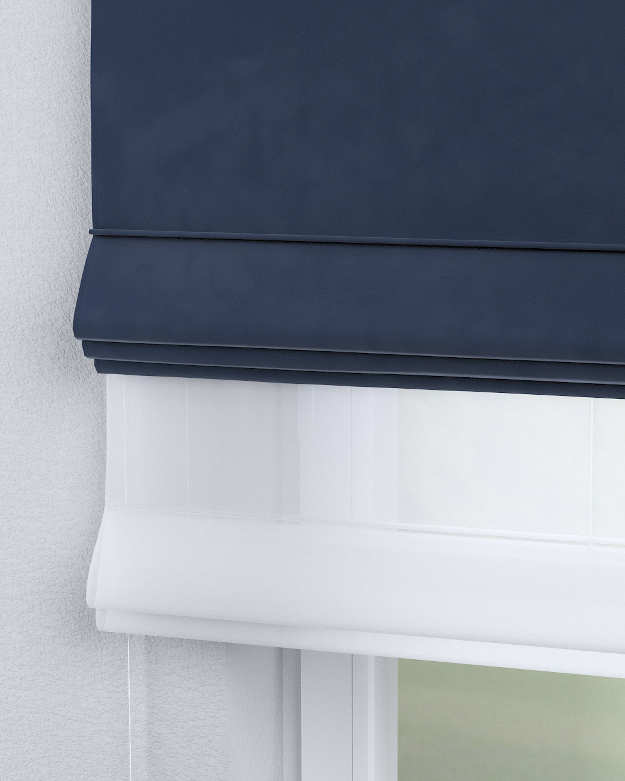 Voile and fabric roman blind (DUO II) colour navy blue fabric gloss, velvet (hover)