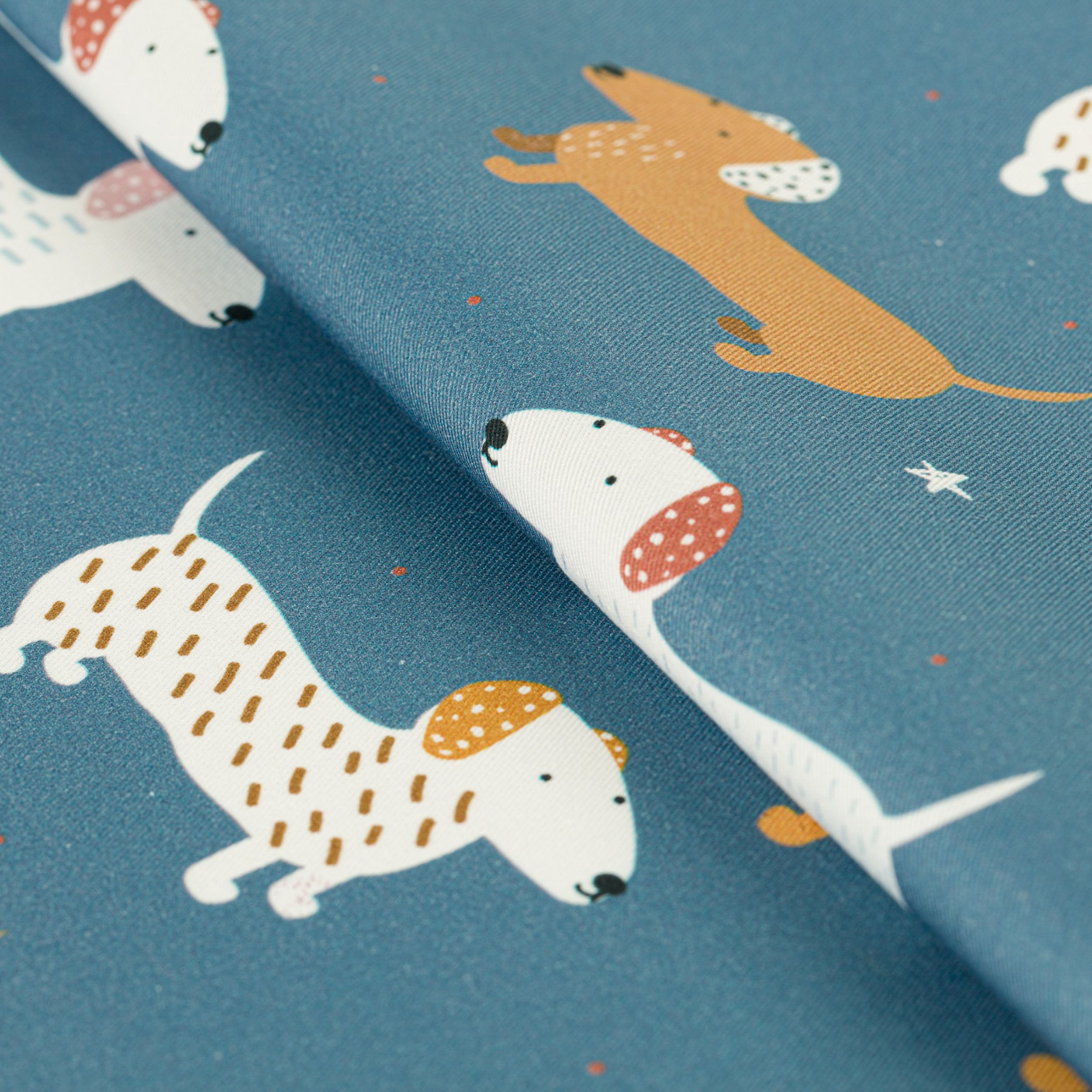Magic Collection 500-47 colourful dachshunds on a blue background